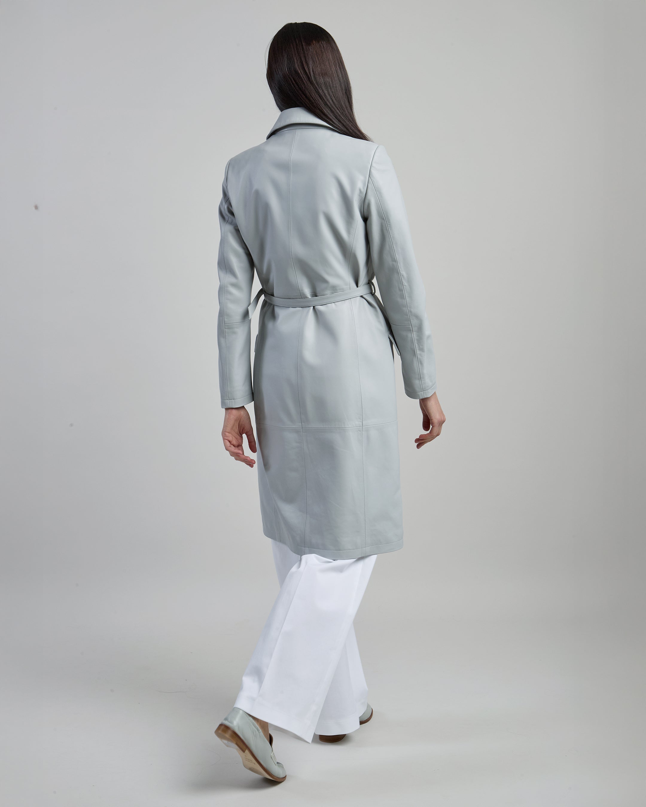 Women's Plongé Nappa Leather Duster Coat with Belt - 2