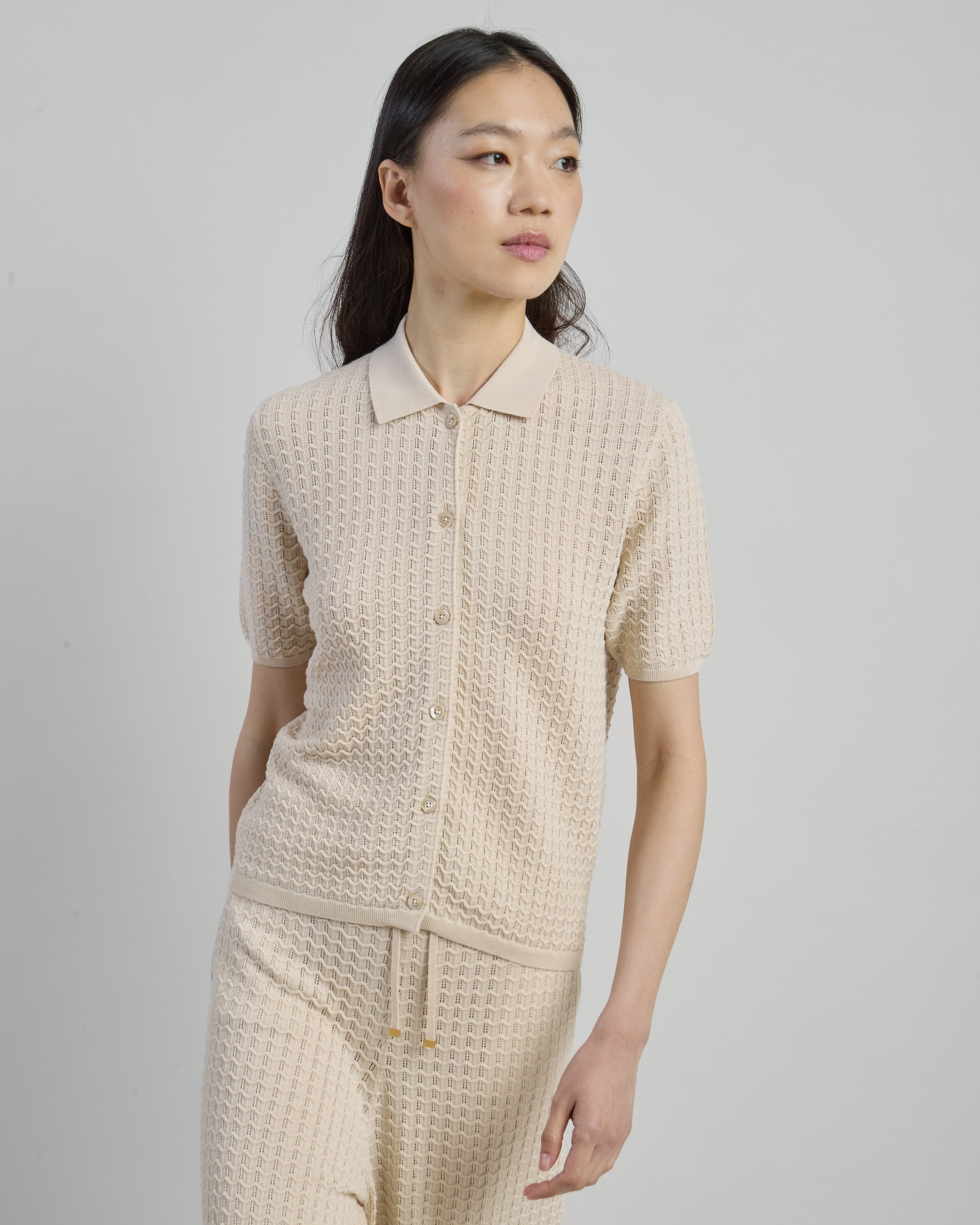 Women's 14 Micron Wool Short Sleeve Knitted Shirt - 1