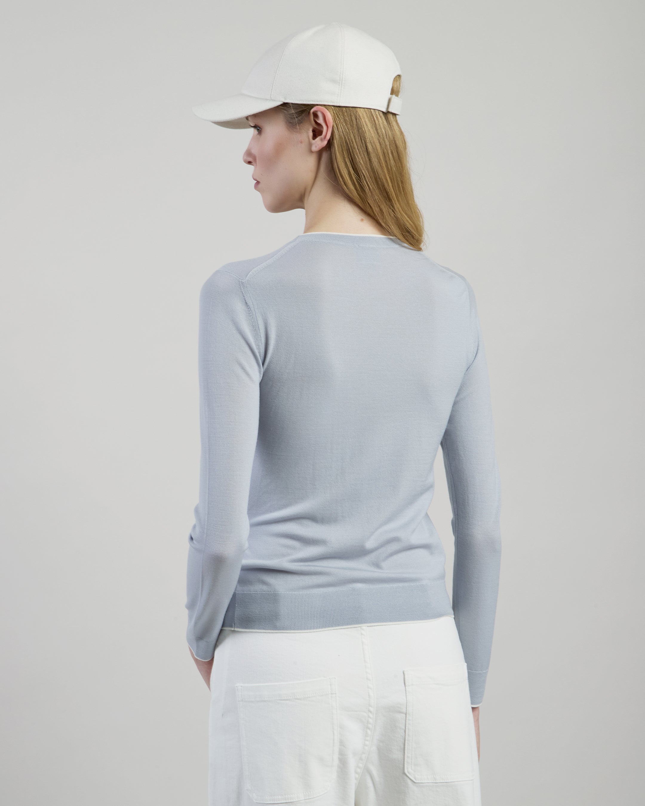 Women's 14-Micron Wool Crew Neck Sweater with Tipping - 2