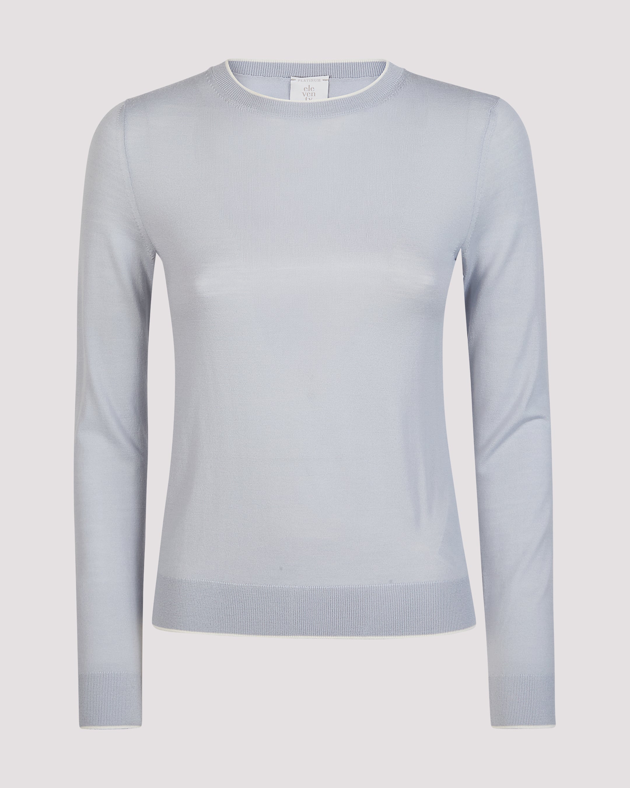 Women's 14-Micron Wool Crew Neck Sweater with Tipping - 4