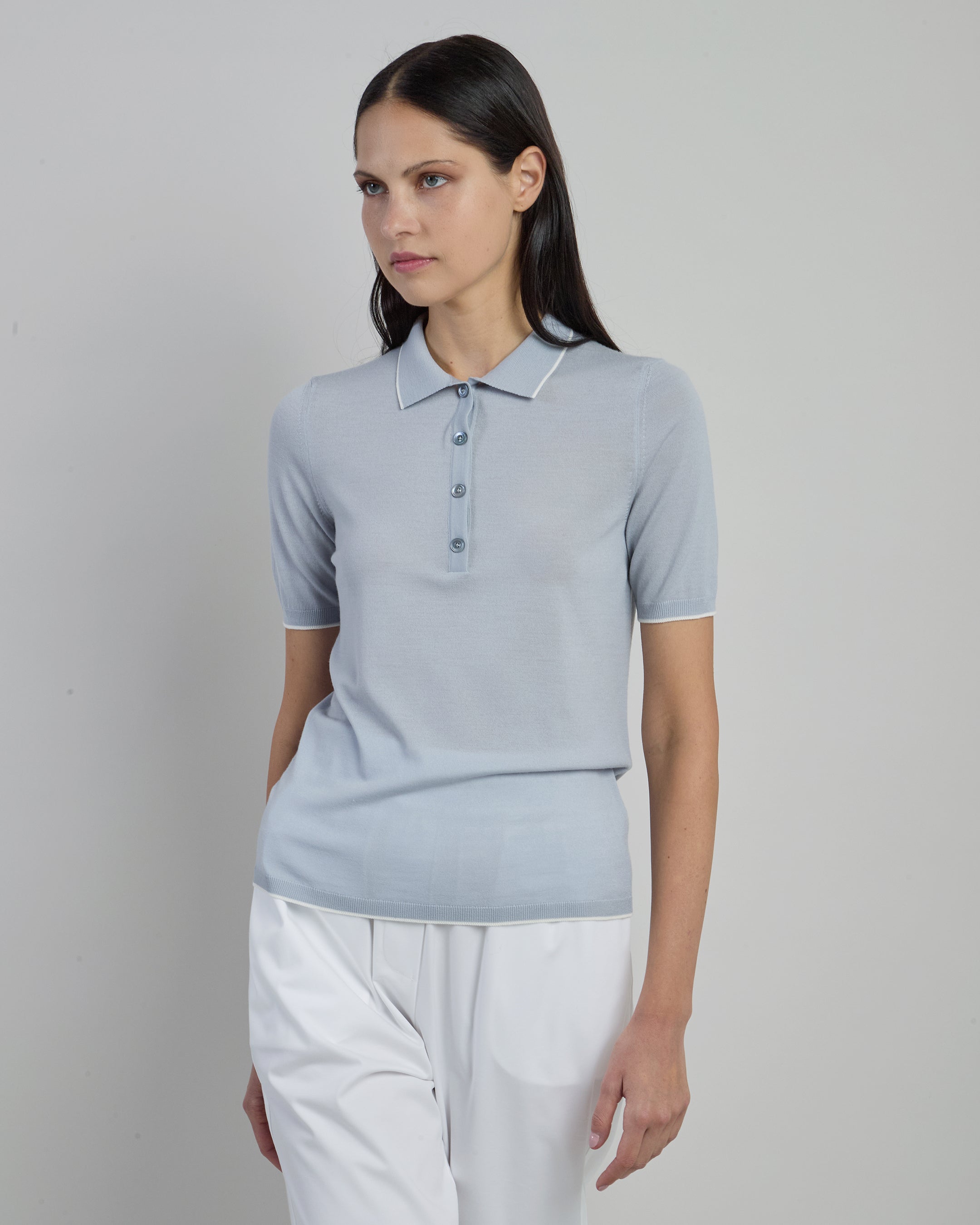 14 Micron Wool Slim Fit Knitted Polo with Contrast - 1