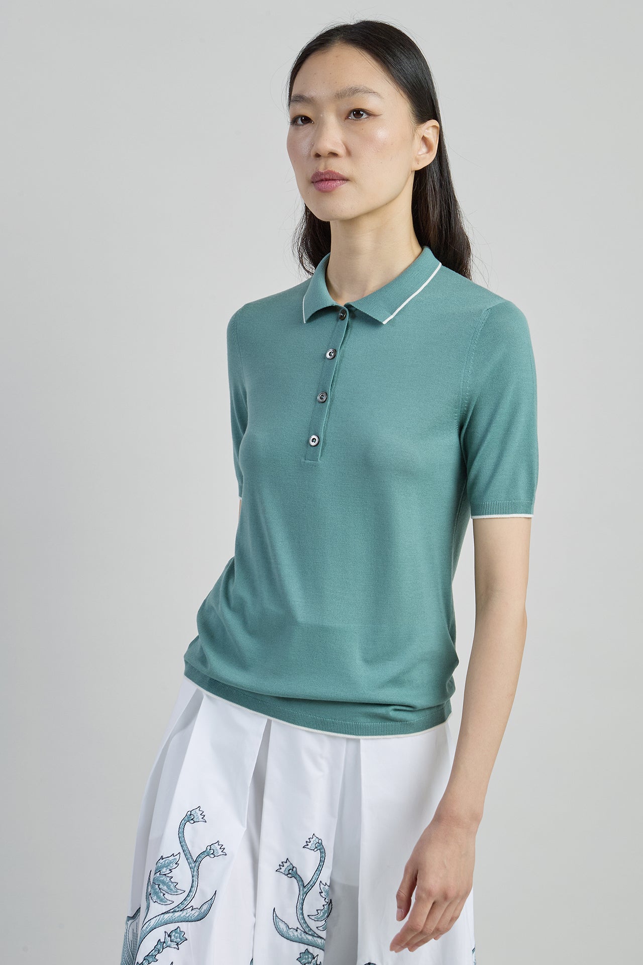 14 Micron Wool Slim Fit Knitted Polo with Contrast - 4
