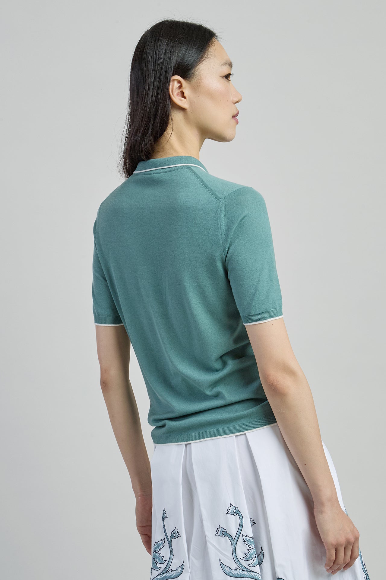 14 Micron Wool Slim Fit Knitted Polo with Contrast - 5