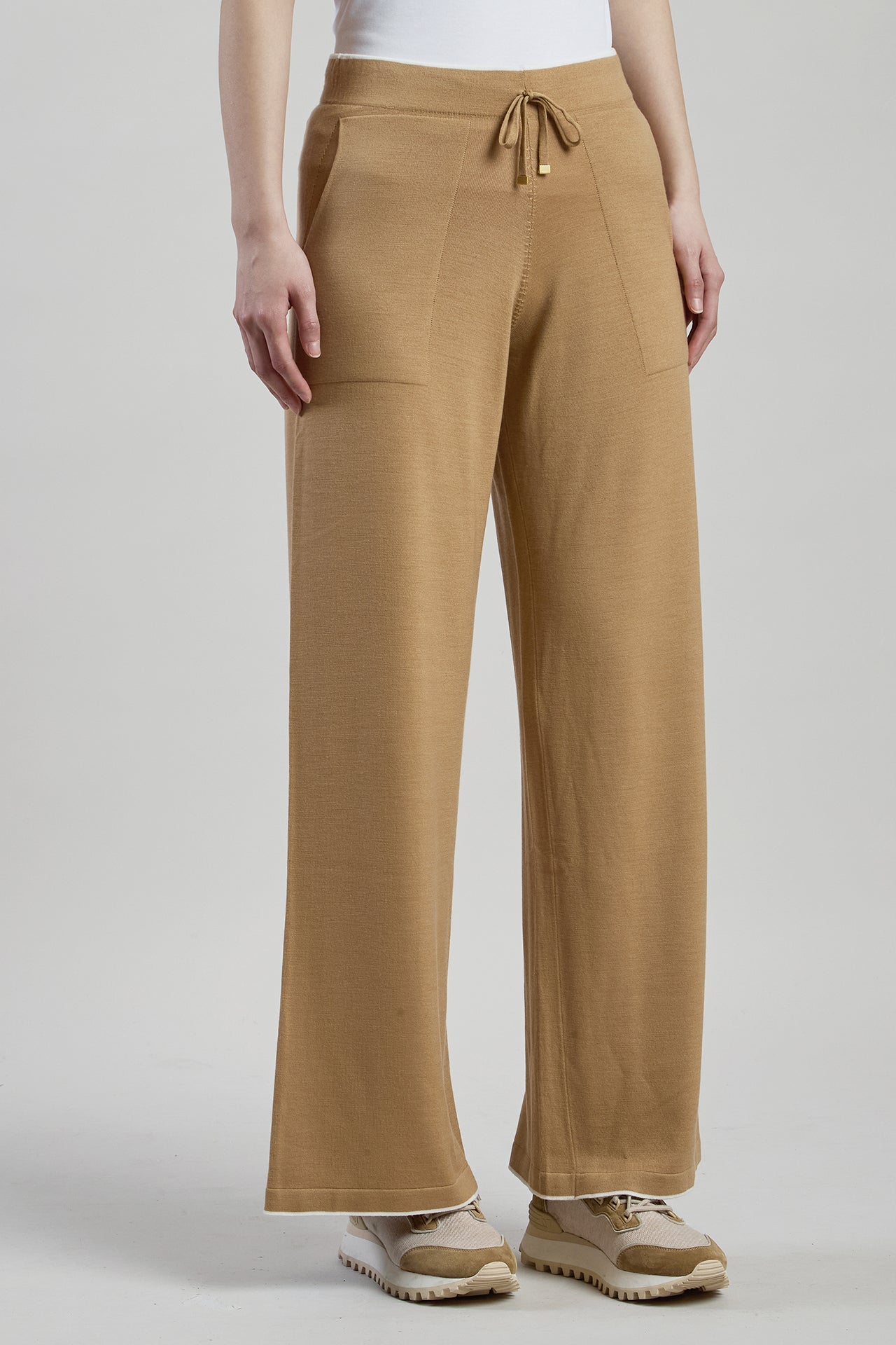 Women's 14 Micron Wool Knit Trousers with Contrast
