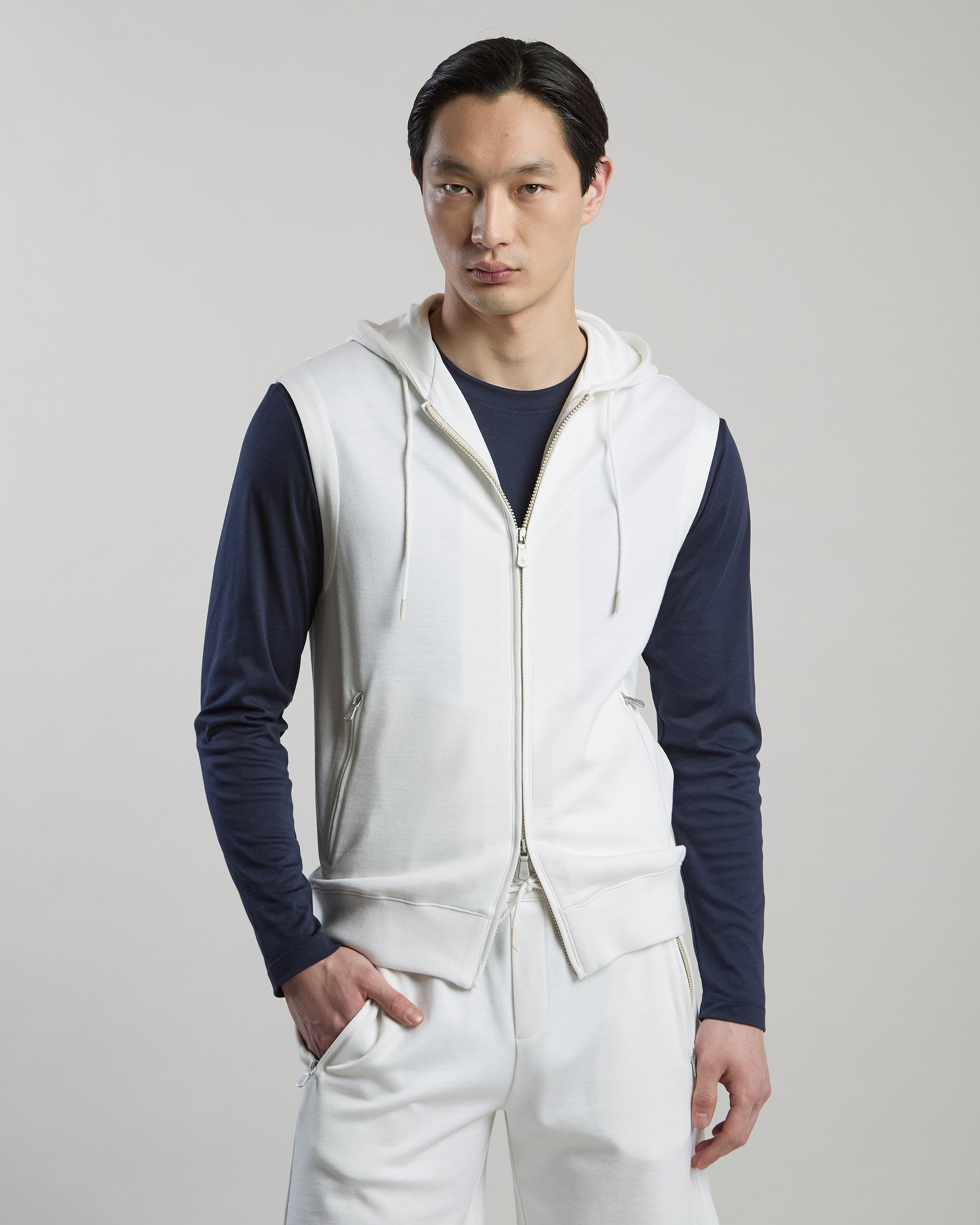 GILET CON CAPPUCCIO SETA COTONE