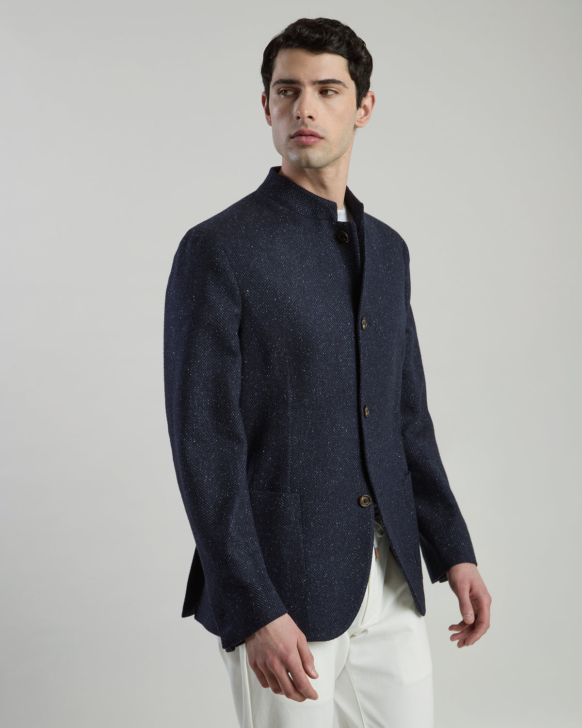 BUTTONED SILK CASHMERE SINGLE-BREASTED JACKET - 1