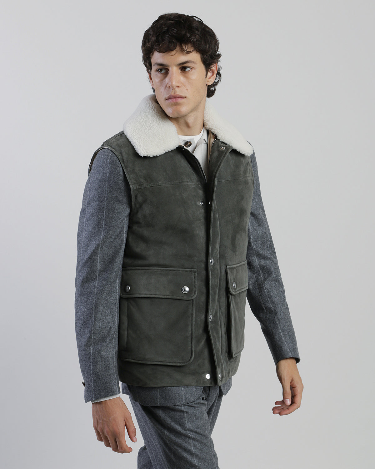 GILET SUEDE E MONTONE PELO RICCIO - 2