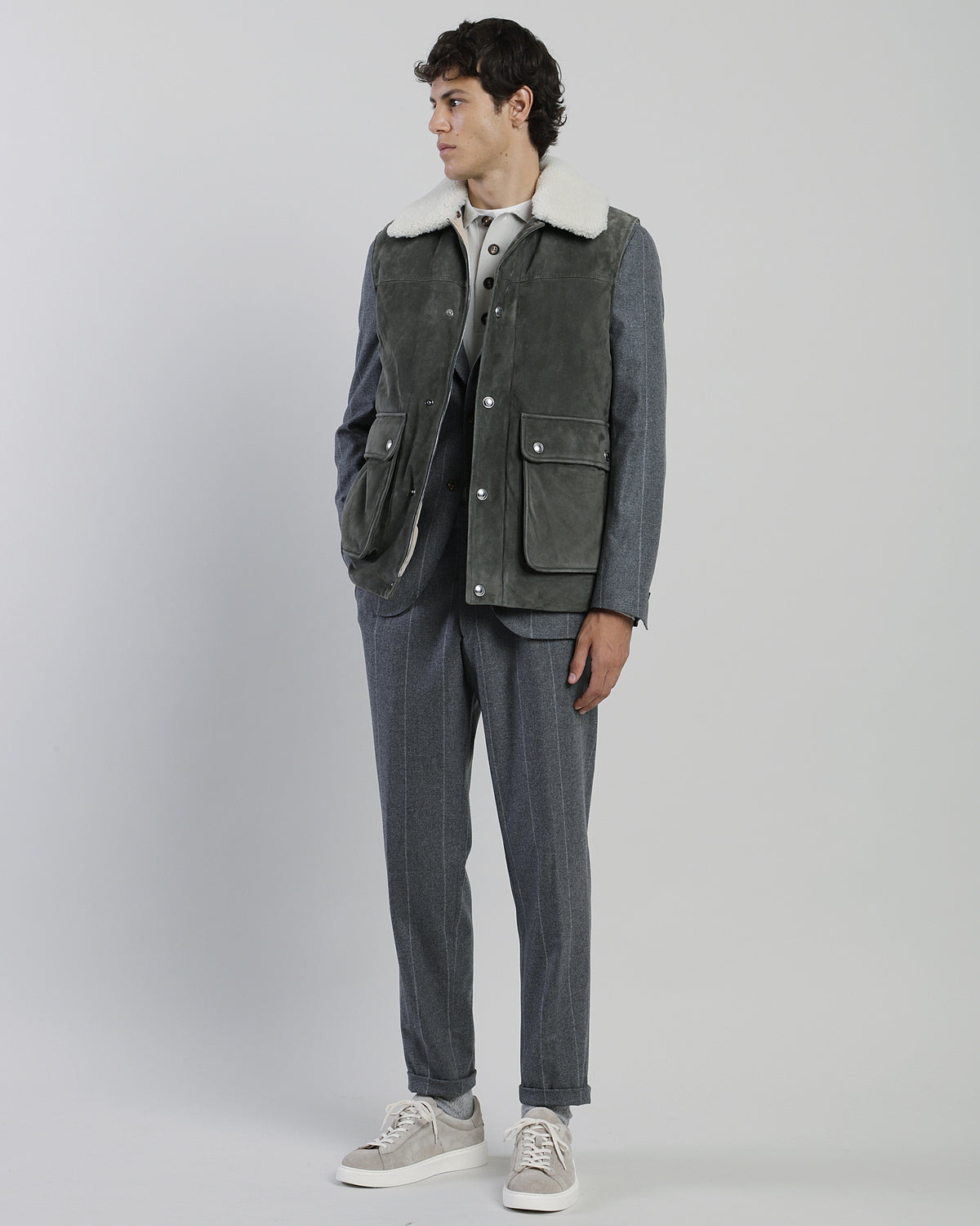 GILET SUEDE E MONTONE PELO RICCIO - 1