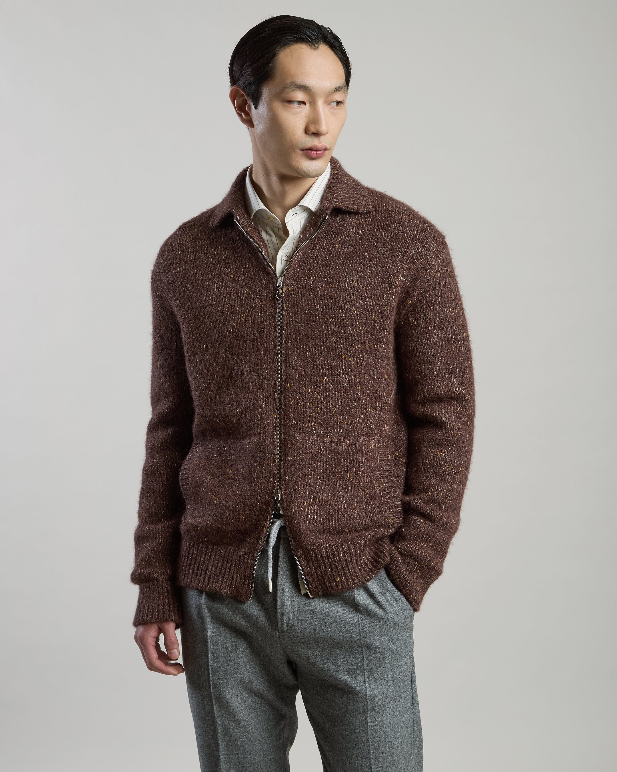 MAGLIA FULL ZIP LANA ALPACA SETA