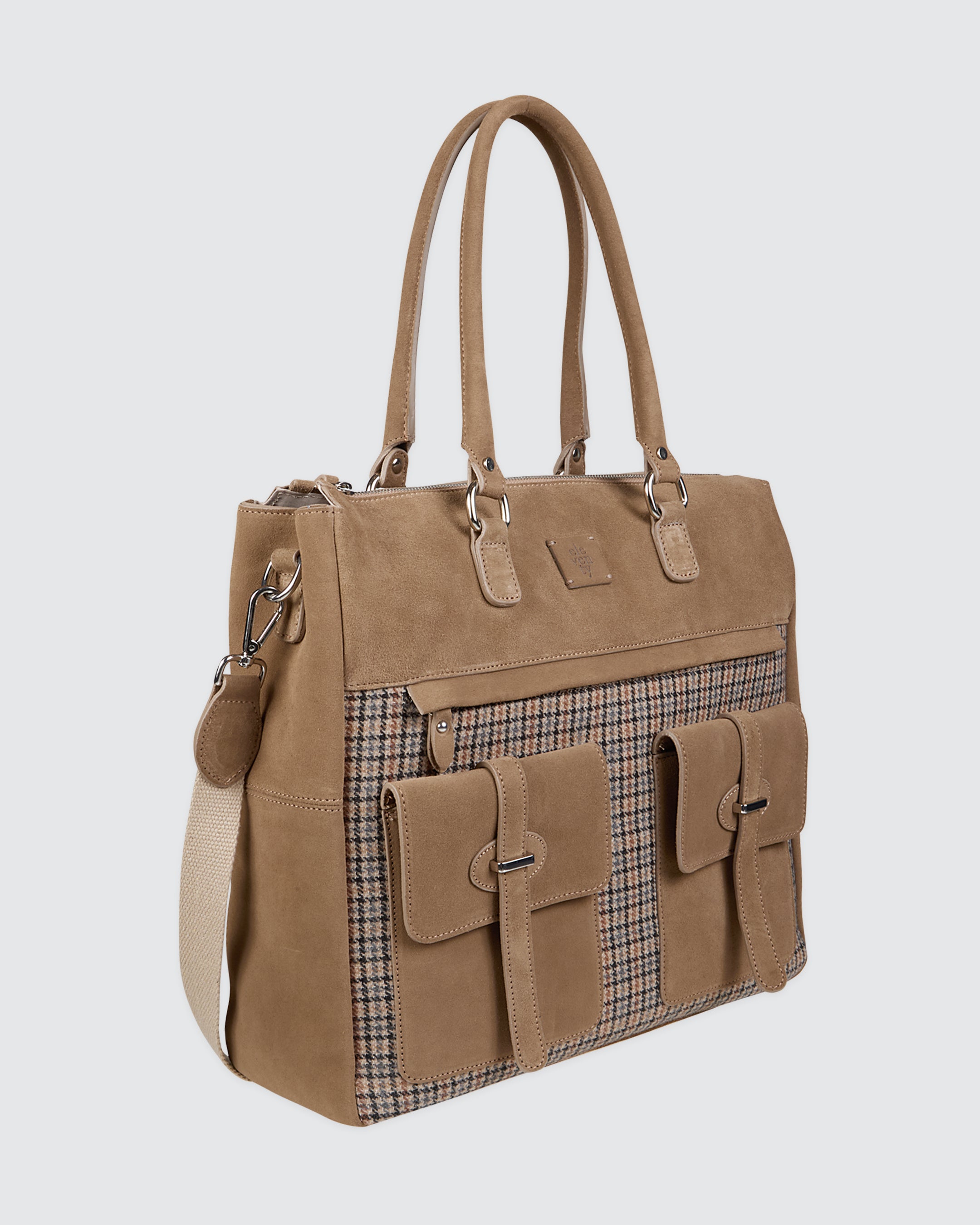 BORSA PELLE SCAMOSCIATA E COTONE LANA - 1