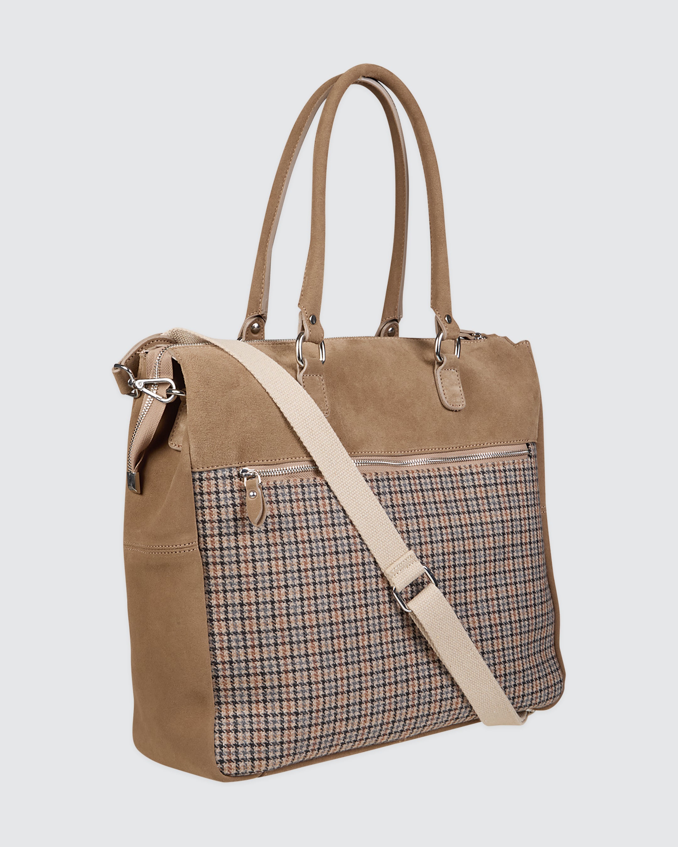BORSA PELLE SCAMOSCIATA E COTONE LANA - 2