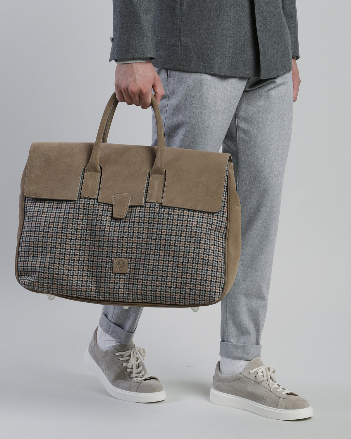 BORSA PELLE SCAMOSCIATA E COTONE LANA - 3