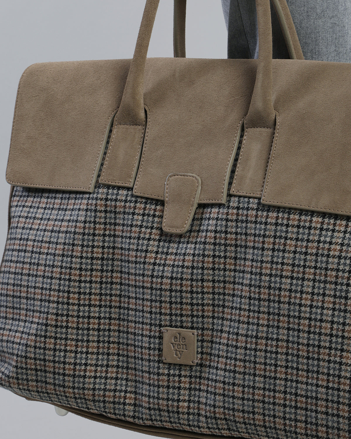 BORSA PELLE SCAMOSCIATA E COTONE LANA - 4