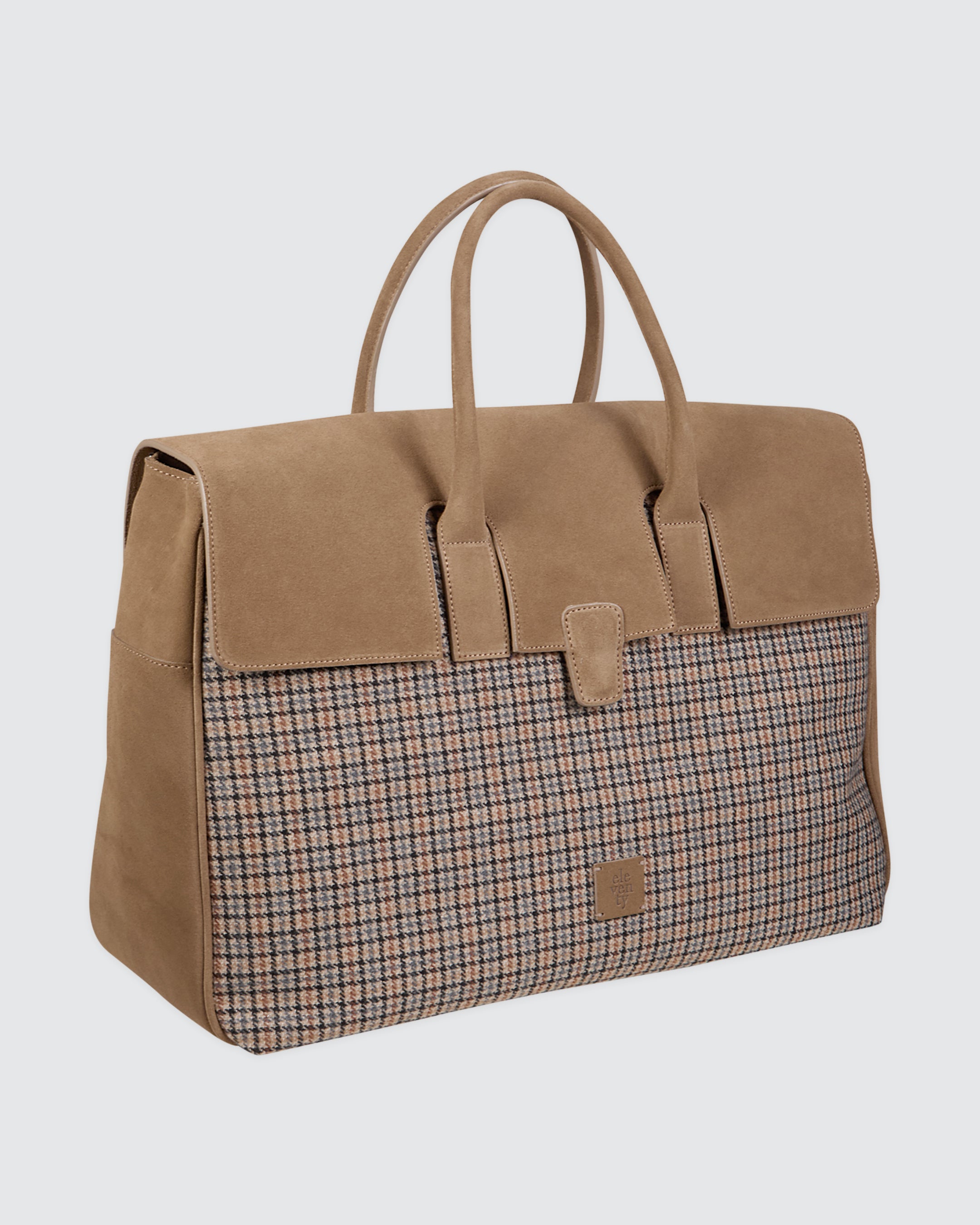 BORSA PELLE SCAMOSCIATA E COTONE LANA - 1