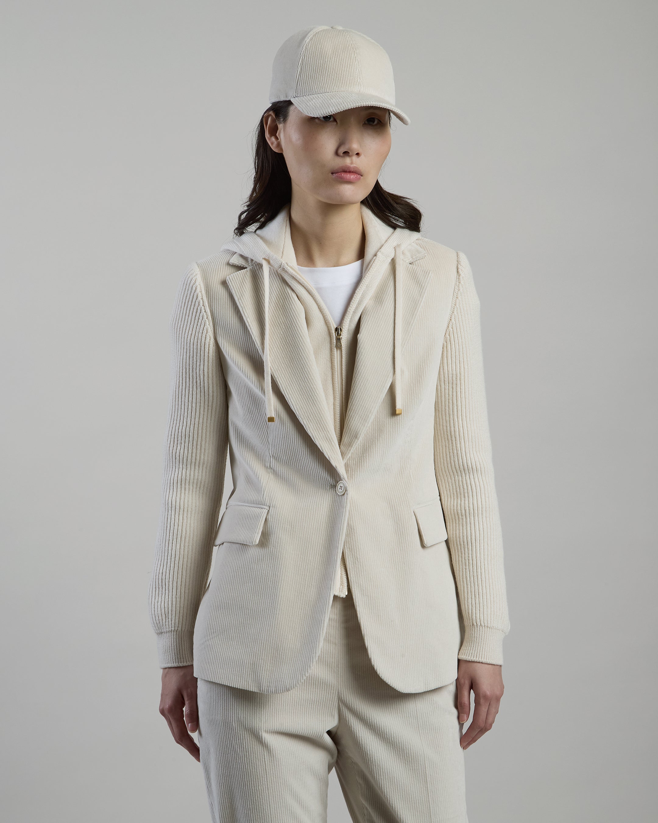 GIACCA MONOPETTO COTONE STRETCH CON PARTI IN MAGLIA