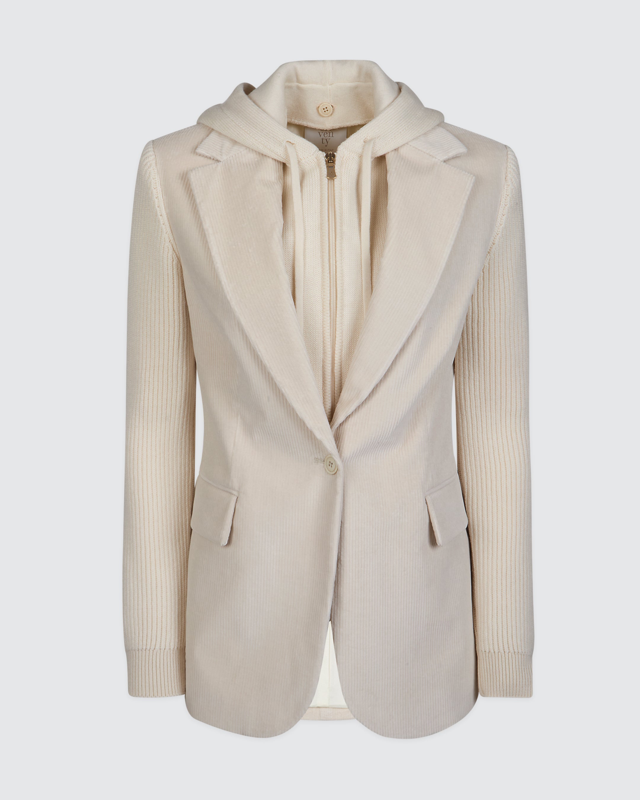GIACCA MONOPETTO COTONE STRETCH CON PARTI IN MAGLIA - 6