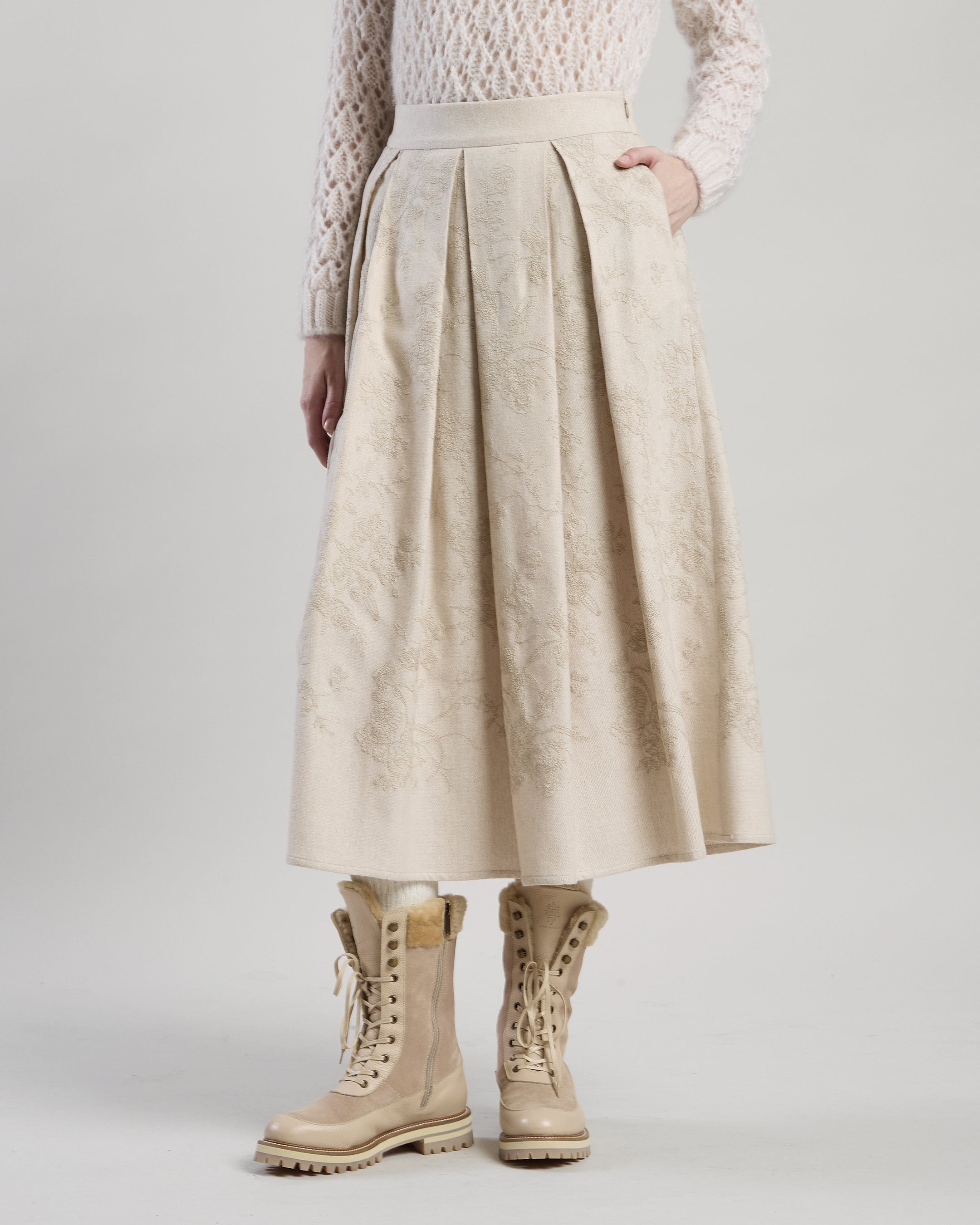 GONNA PLISETTATA LANA CASHMERE CON RICAMO - 1