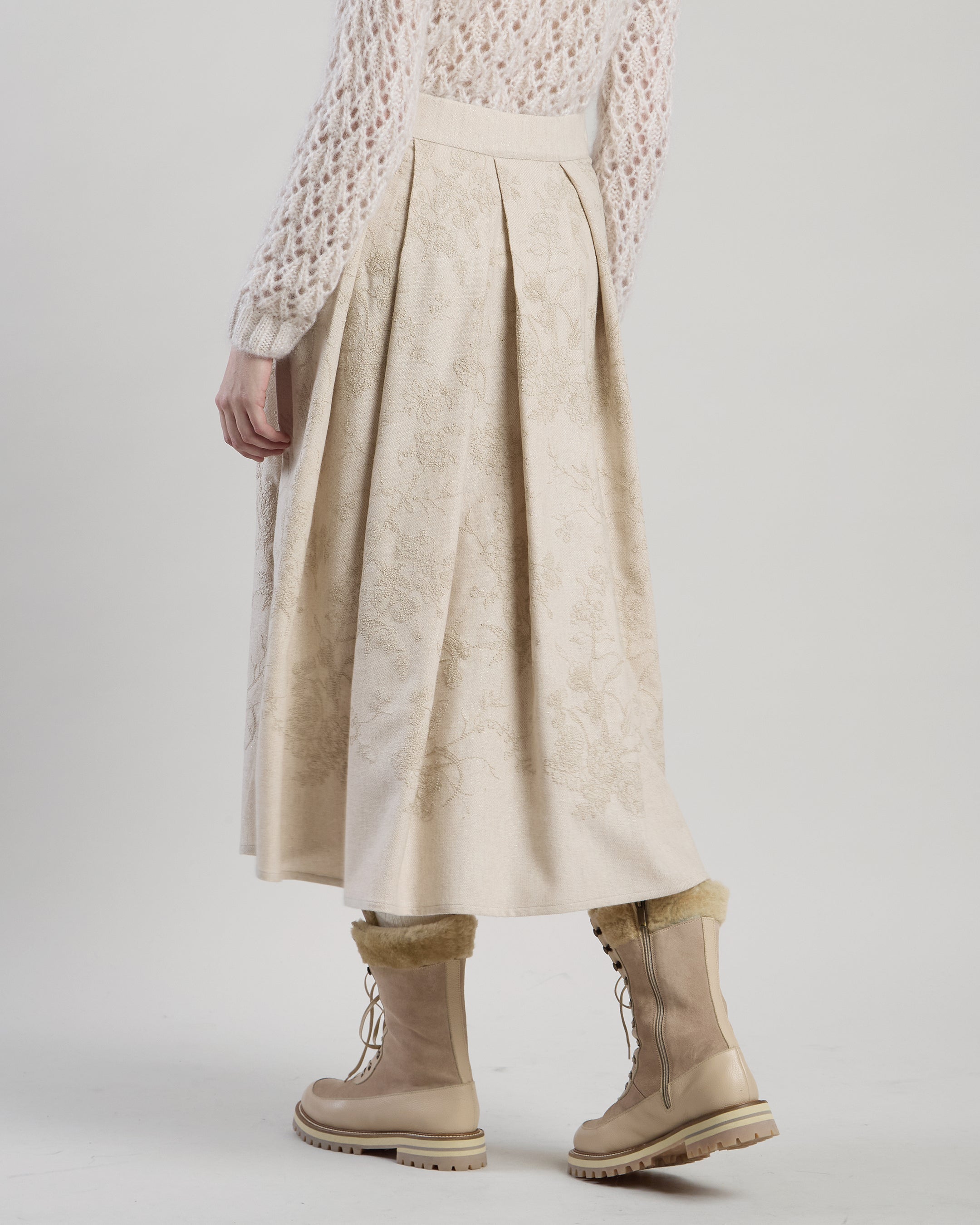 GONNA PLISETTATA LANA CASHMERE CON RICAMO - 2