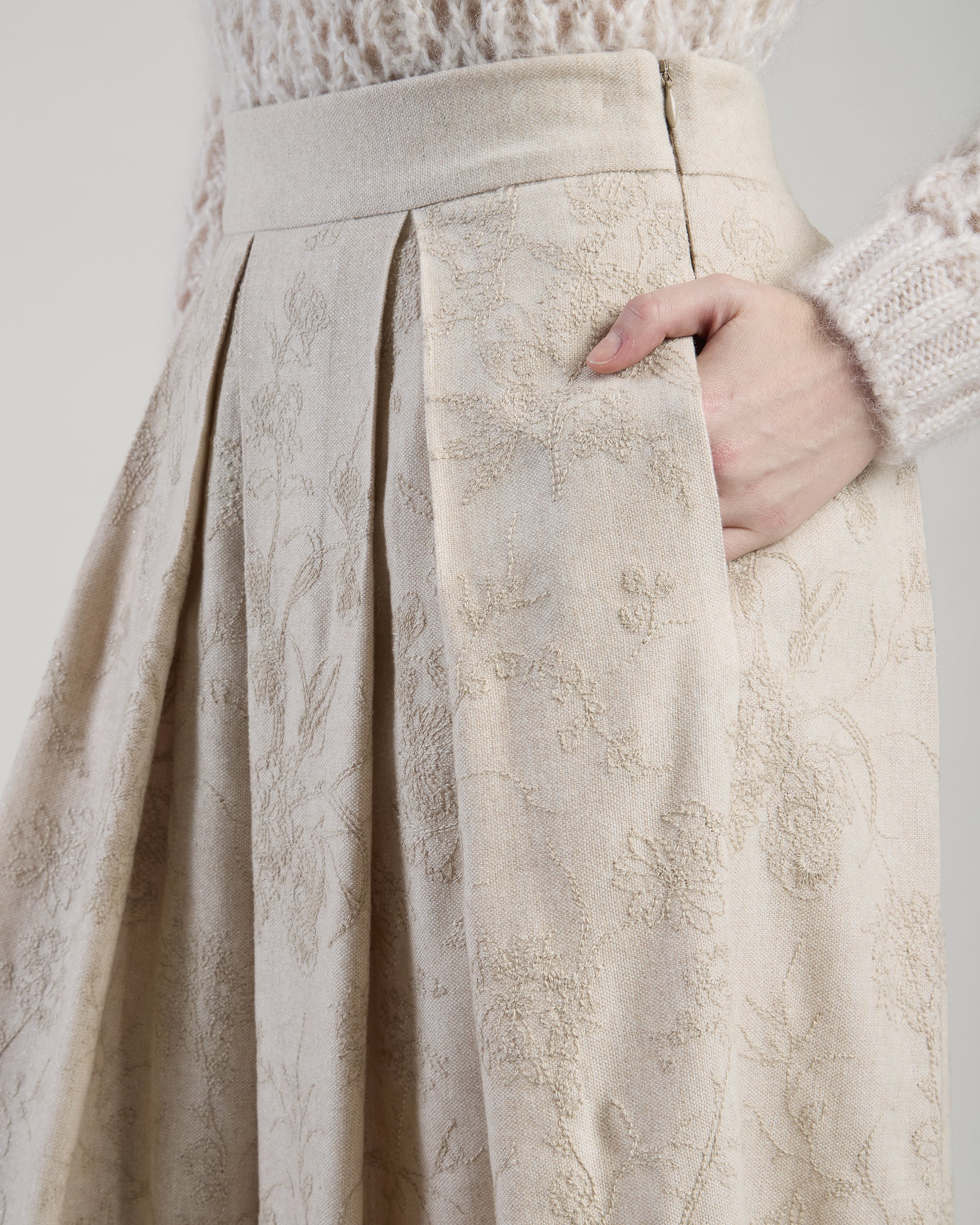 GONNA PLISETTATA LANA CASHMERE CON RICAMO - 3