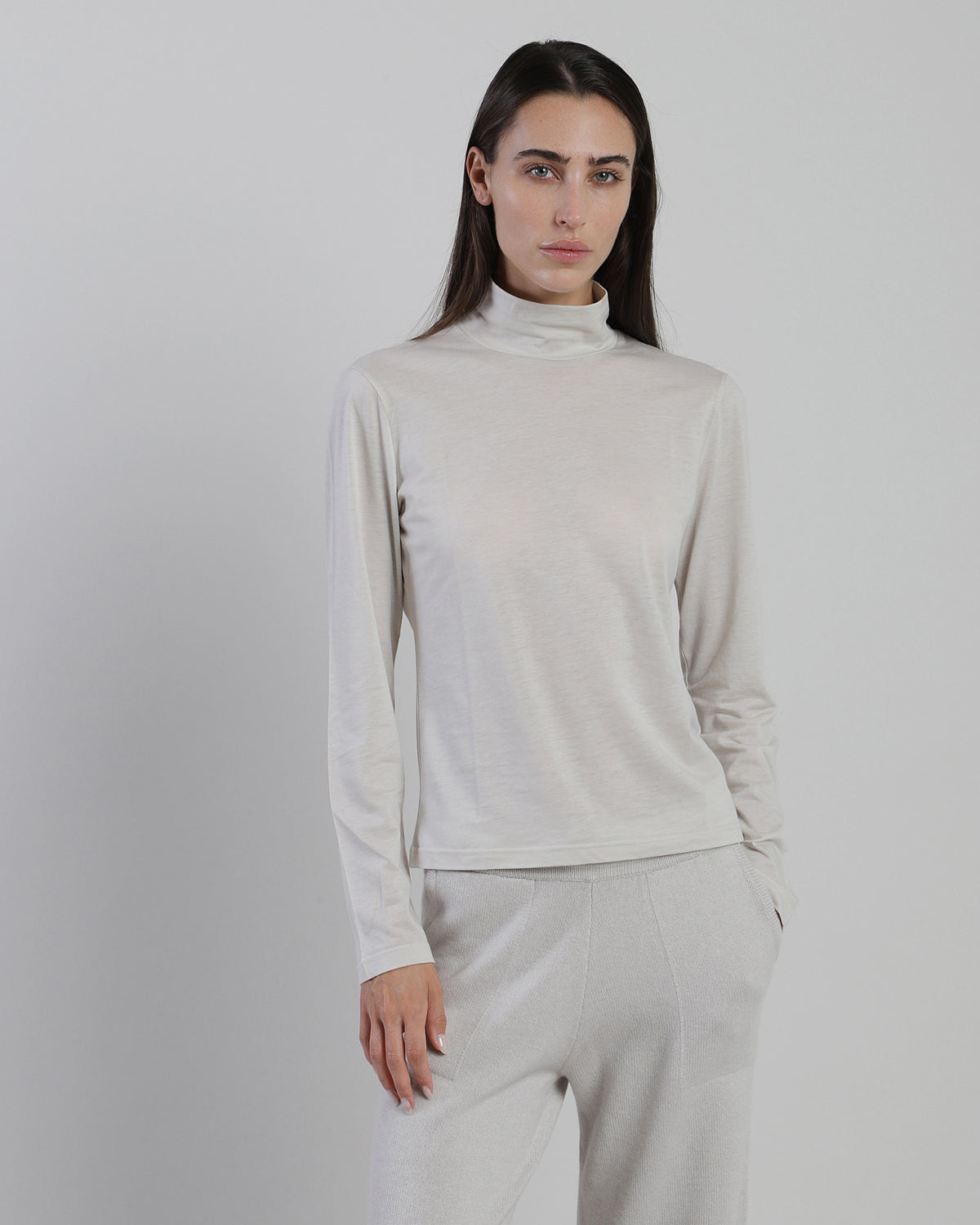 WOOL COTTON HIGH-NECK T-SHIRT - 1