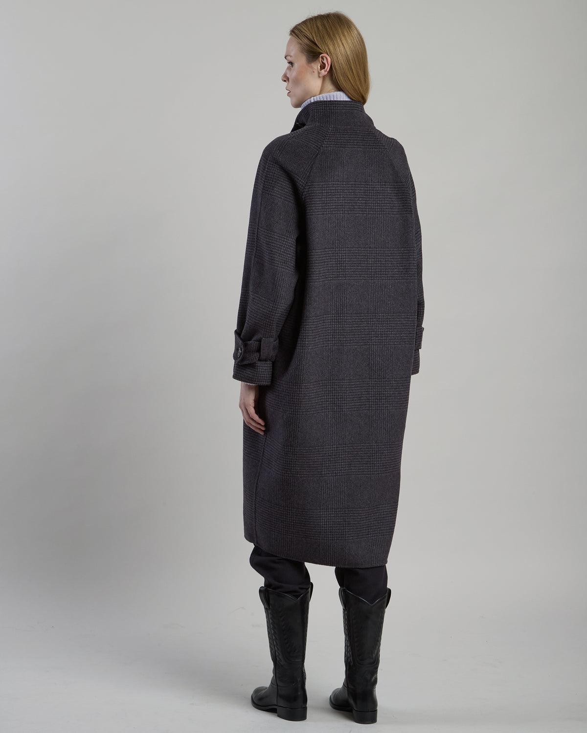 DOUBLE-BREASTED PRINCE OF WALES WOOL CASHMERE COAT - 2