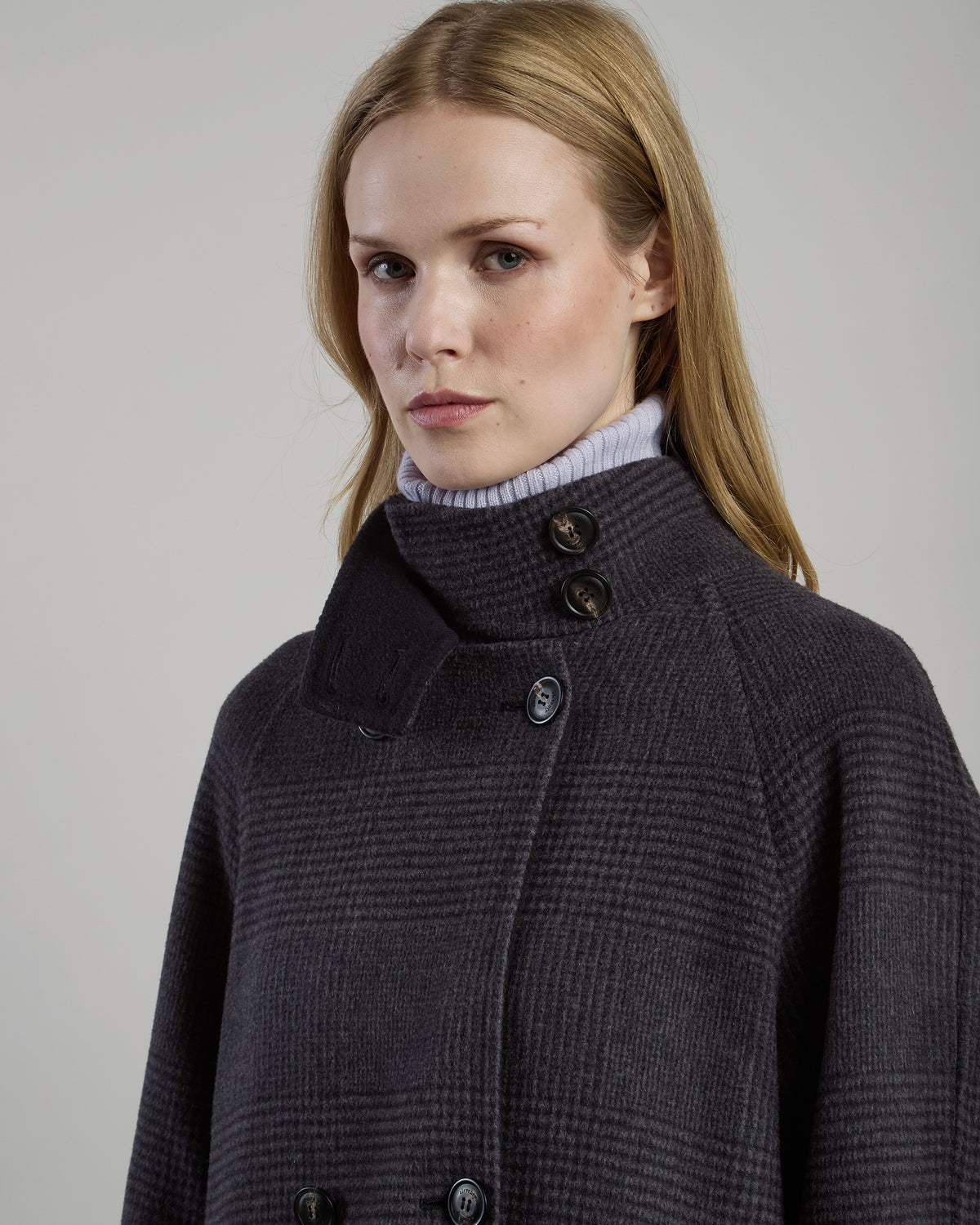 DOUBLE-BREASTED PRINCE OF WALES WOOL CASHMERE COAT - 3