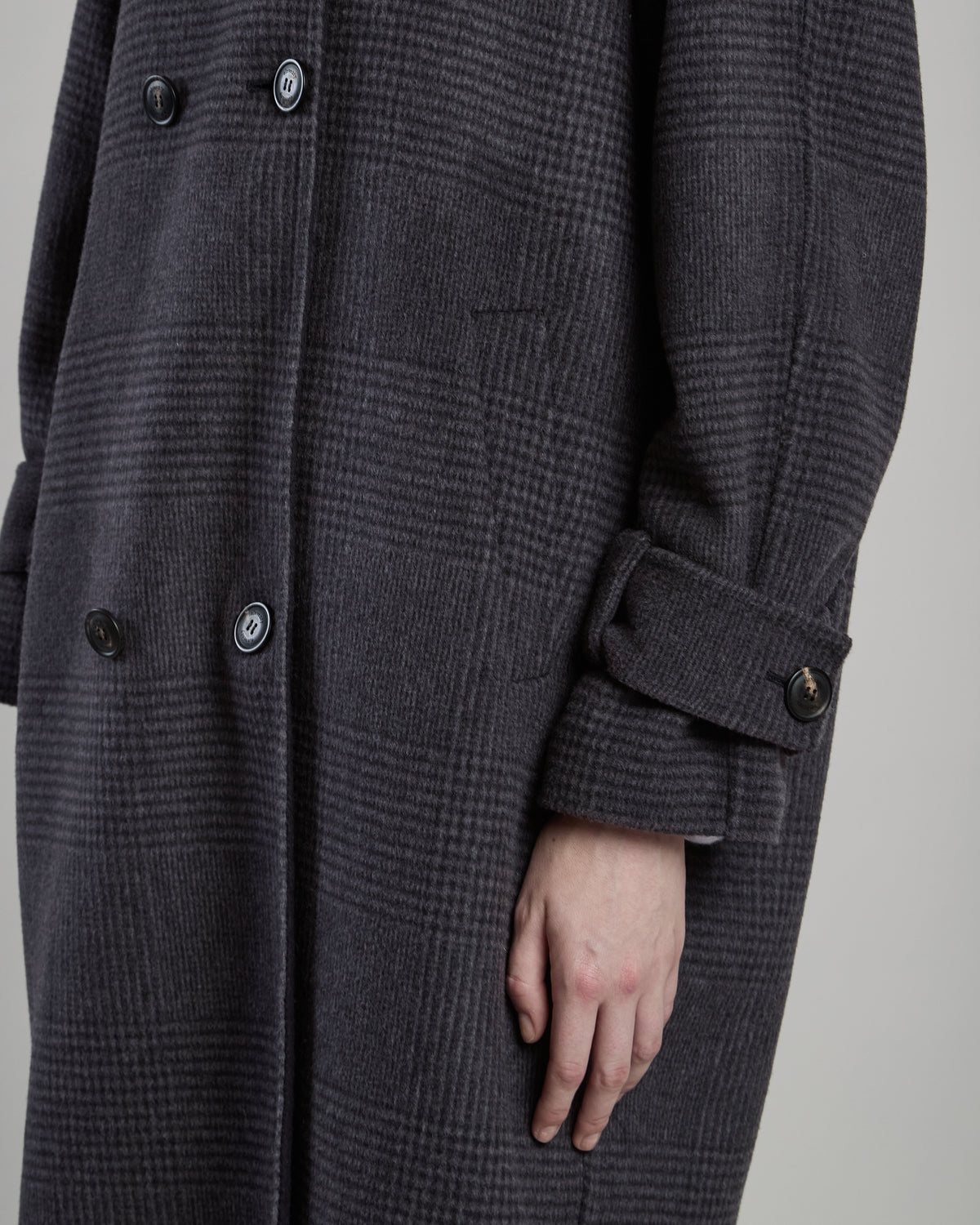 DOUBLE-BREASTED PRINCE OF WALES WOOL CASHMERE COAT