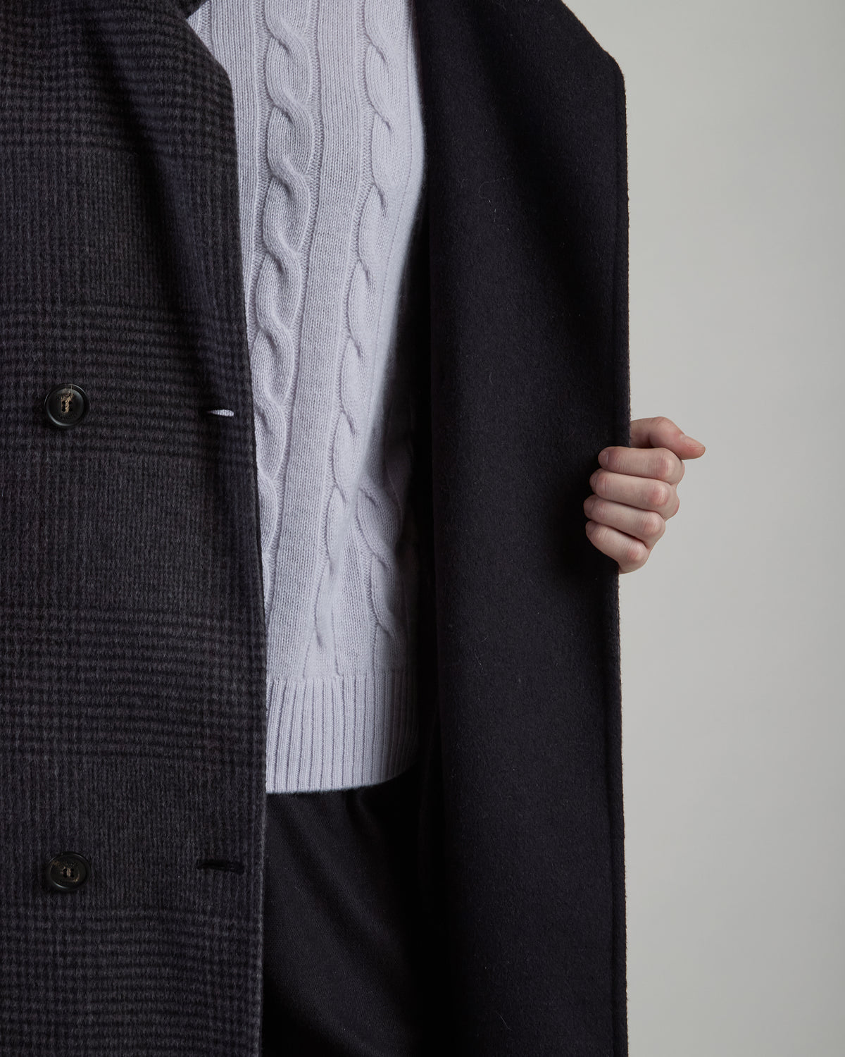 DOUBLE-BREASTED PRINCE OF WALES WOOL CASHMERE COAT - 5