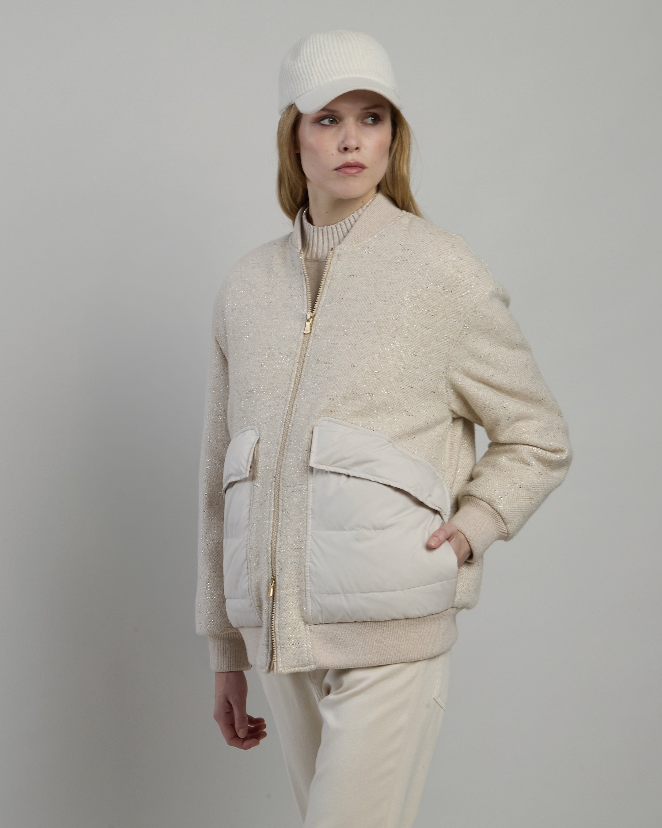 BOMBER BIMATERICO LANA CASHMERE LUREX BIMATERICO CON TESSUTO TECNICO - 1