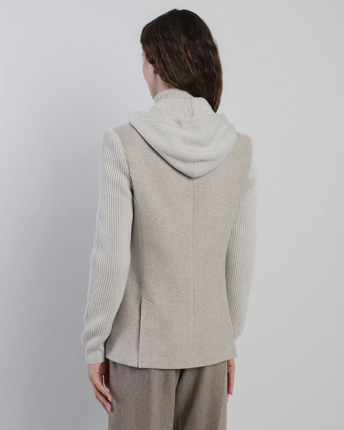 BUTTONED SILK CASHMERE SINGLE-BREASTED JACKET WITH KNIT INSERTS - 3
