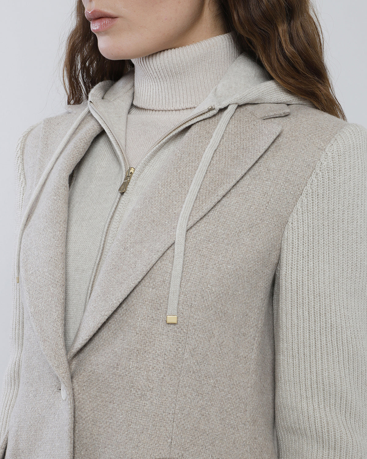 BUTTONED SILK CASHMERE SINGLE-BREASTED JACKET WITH KNIT INSERTS
