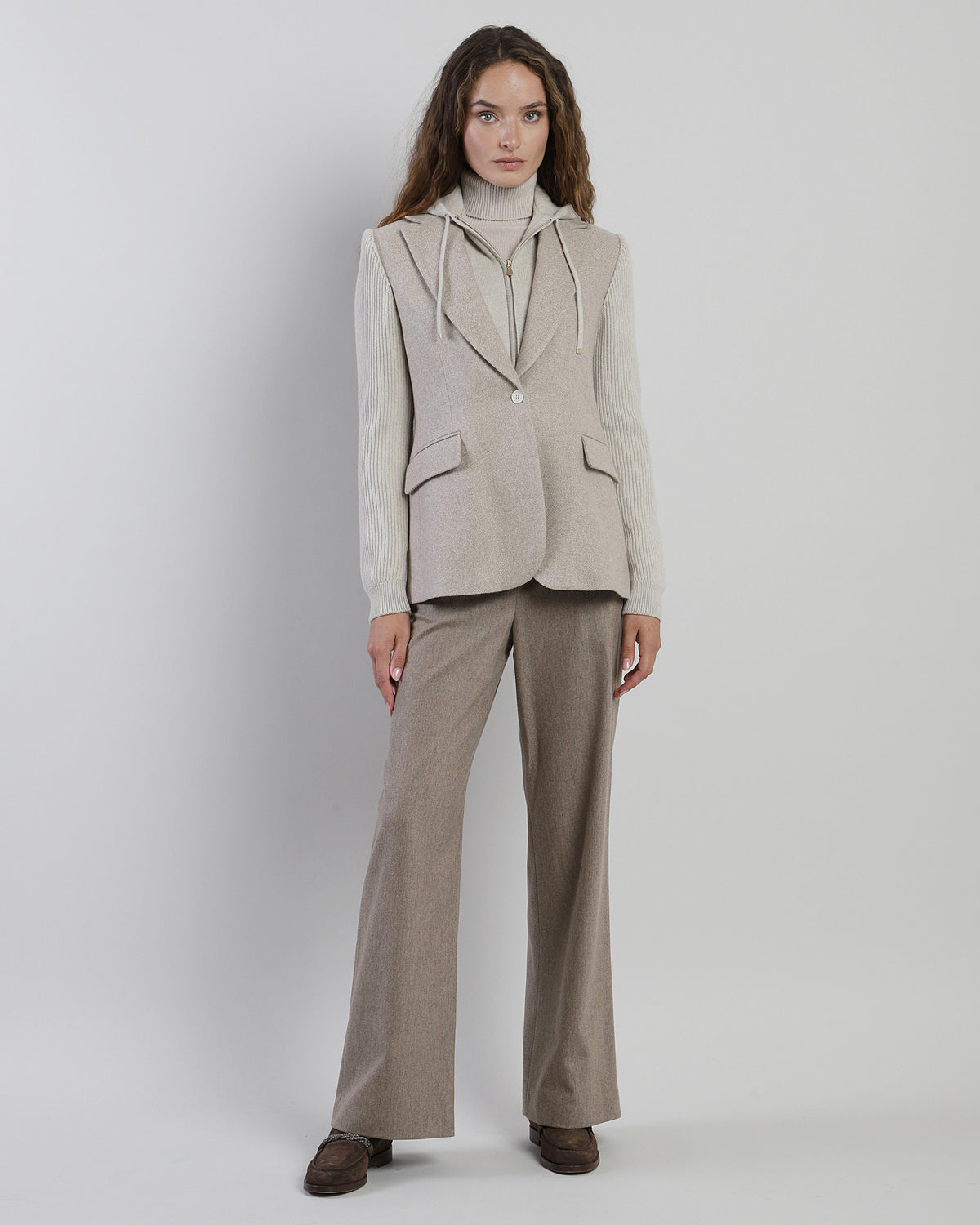 BUTTONED SILK CASHMERE SINGLE-BREASTED JACKET WITH KNIT INSERTS