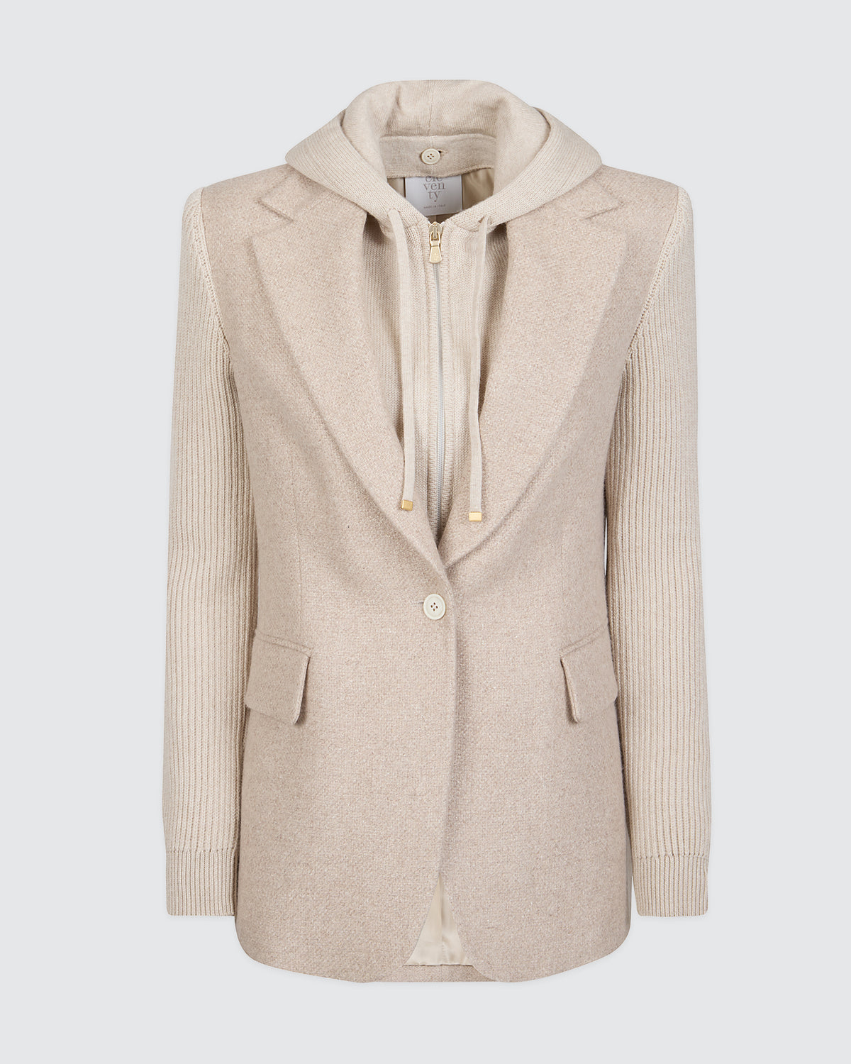 BUTTONED SILK CASHMERE SINGLE-BREASTED JACKET WITH KNIT INSERTS